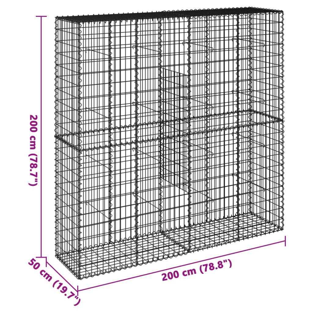 vidaXL Gabione mit Deckel 200x50x200 cm Verzinktes Eisen