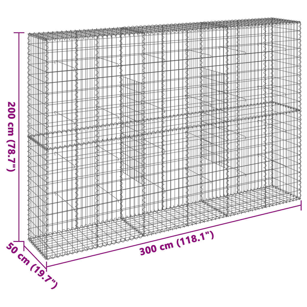 vidaXL Gabione mit Deckel 300x50x200 cm Verzinktes Eisen