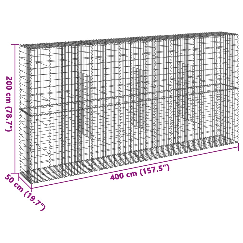 vidaXL Gabione mit Deckel 400x50x200 cm Verzinktes Eisen