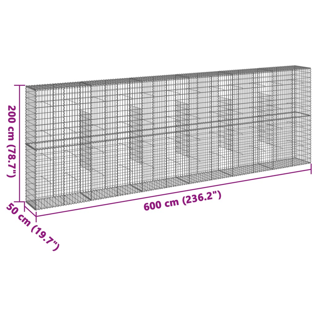 vidaXL Gabione mit Deckel 600x50x200 cm Verzinktes Eisen