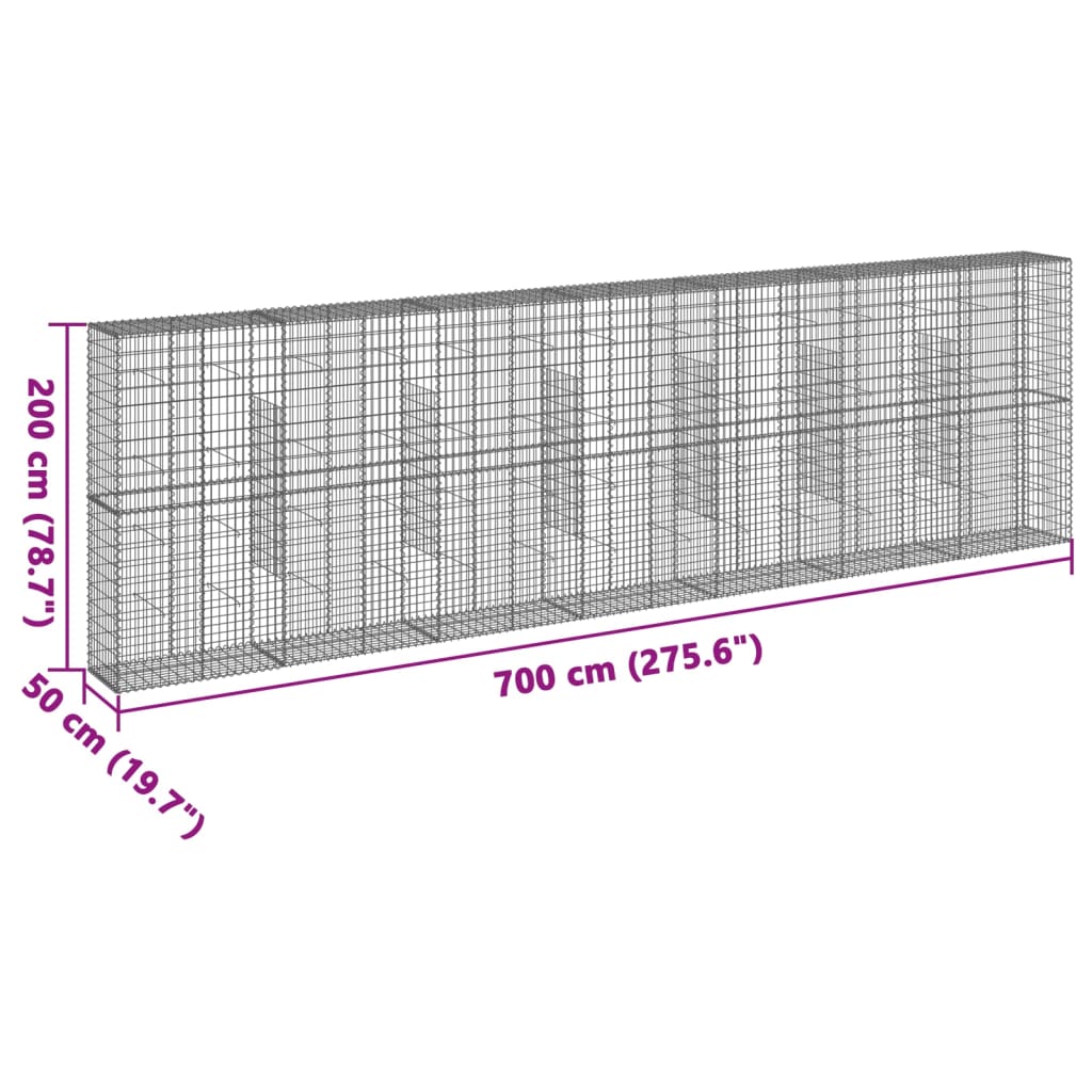 vidaXL Gabione mit Deckel 700x50x200 cm Verzinktes Eisen