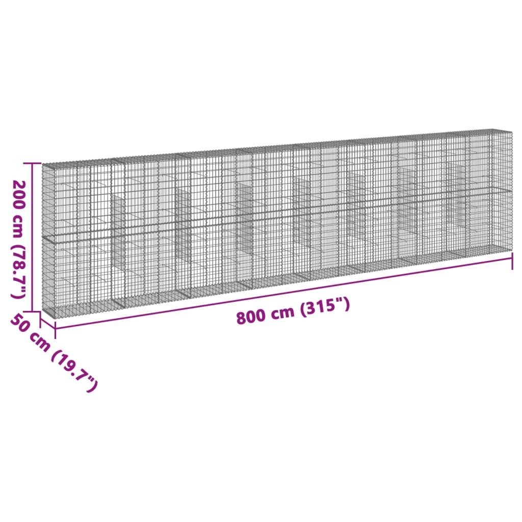 vidaXL Gabione mit Deckel 800x50x200 cm Verzinktes Eisen
