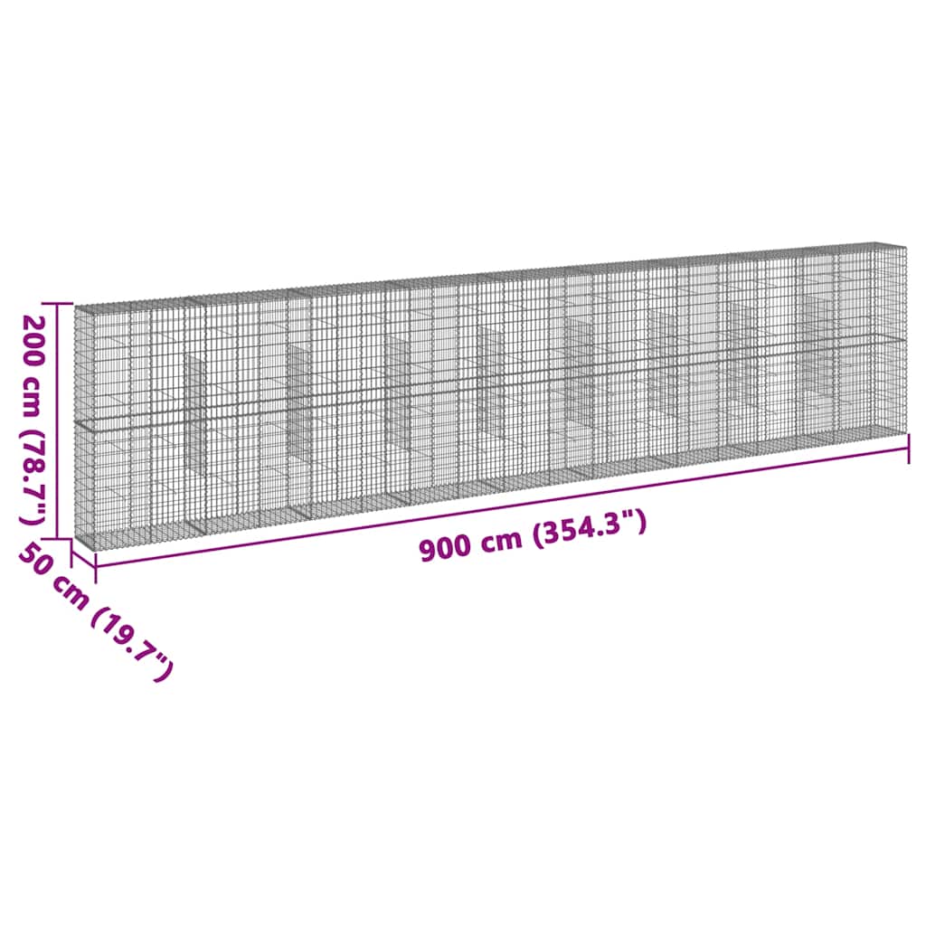 vidaXL Gabione mit Deckel 900x50x200 cm Verzinktes Eisen