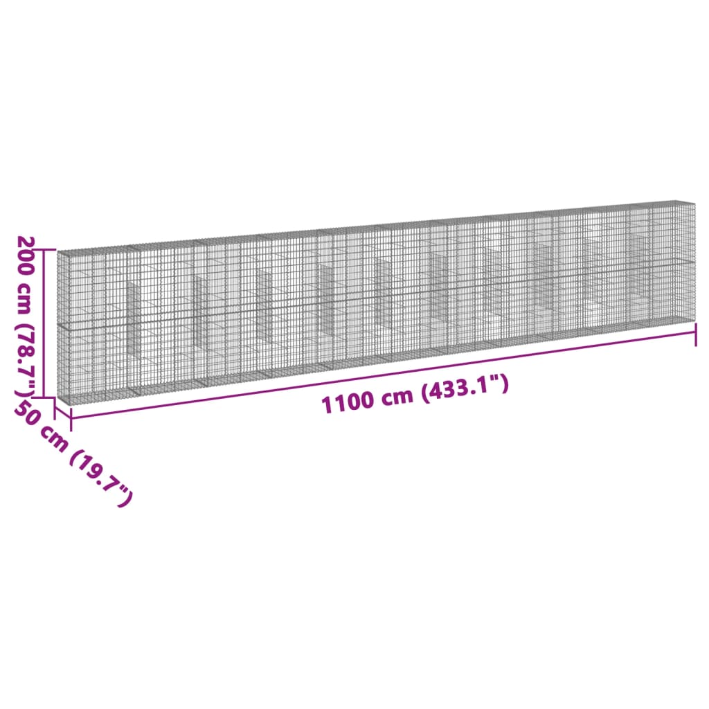 vidaXL Gabione mit Deckel 1100x50x200 cm Verzinktes Eisen