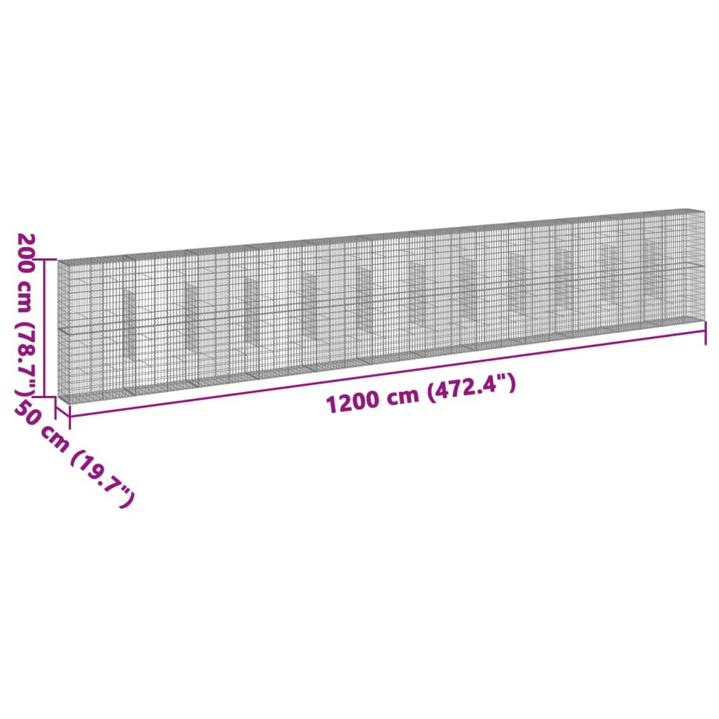 vidaXL Gabione mit Deckel 1200x50x200 cm Verzinktes Eisen