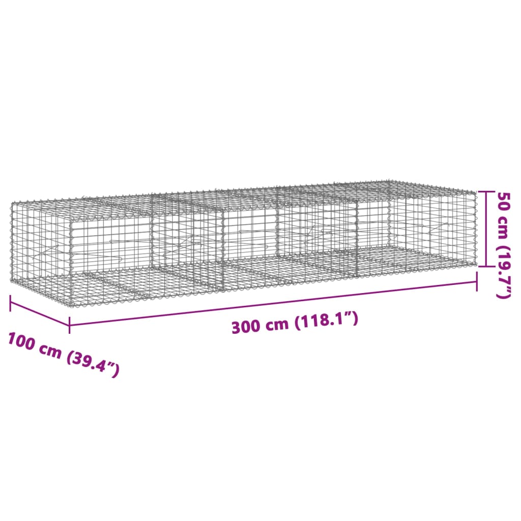 vidaXL Gabione mit Deckel 300x100x50 cm Verzinktes Eisen