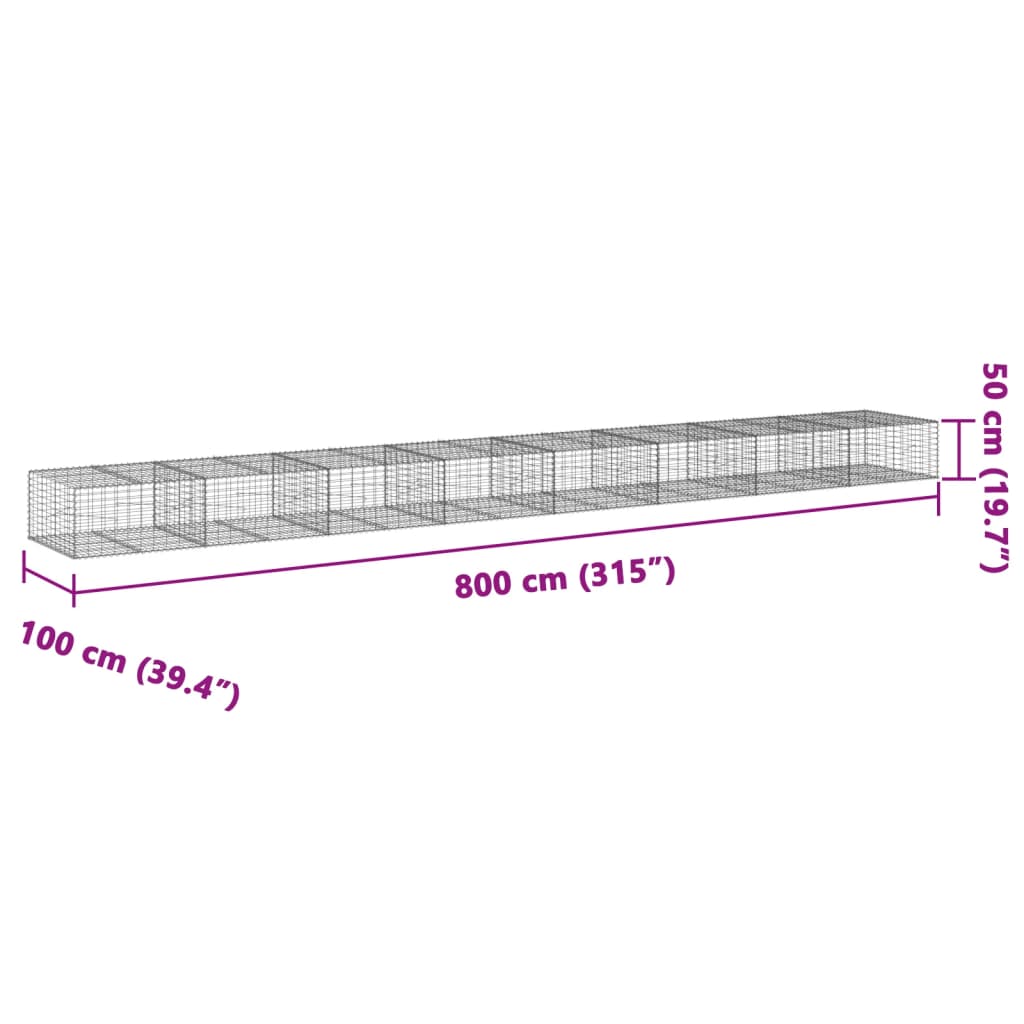 vidaXL Gabion avec couvercle 800x100x50 cm Fer galvanisé