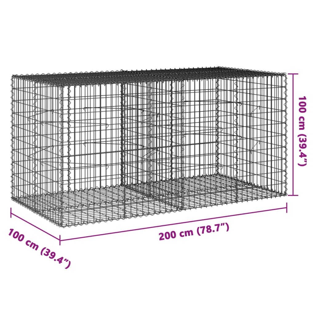 vidaXL Gabionenkorb mit Deckel 200x100x100 cm Eisen verzinkt