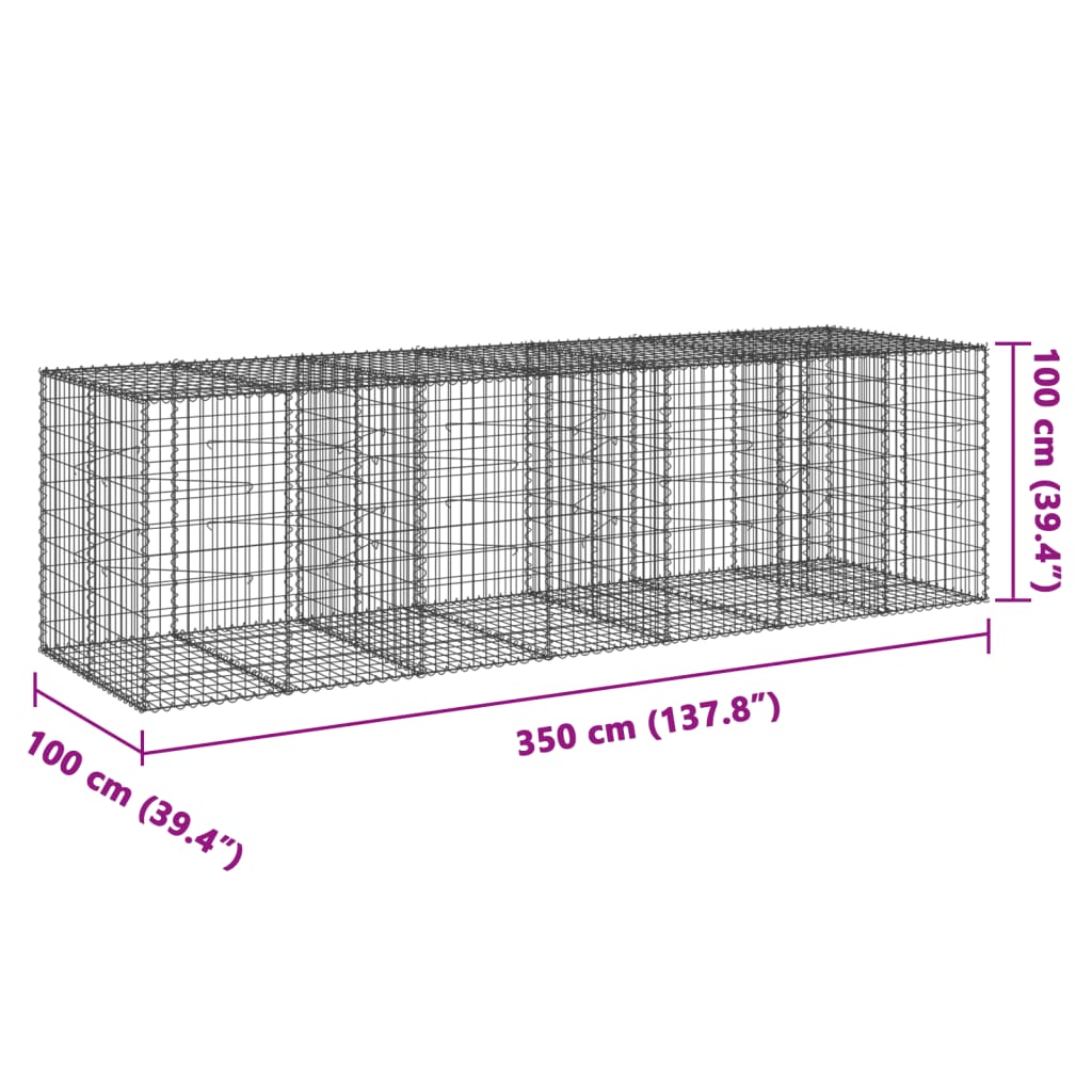 vidaXL Gabione mit Deckel 350x100x100 cm Verzinktes Eisen
