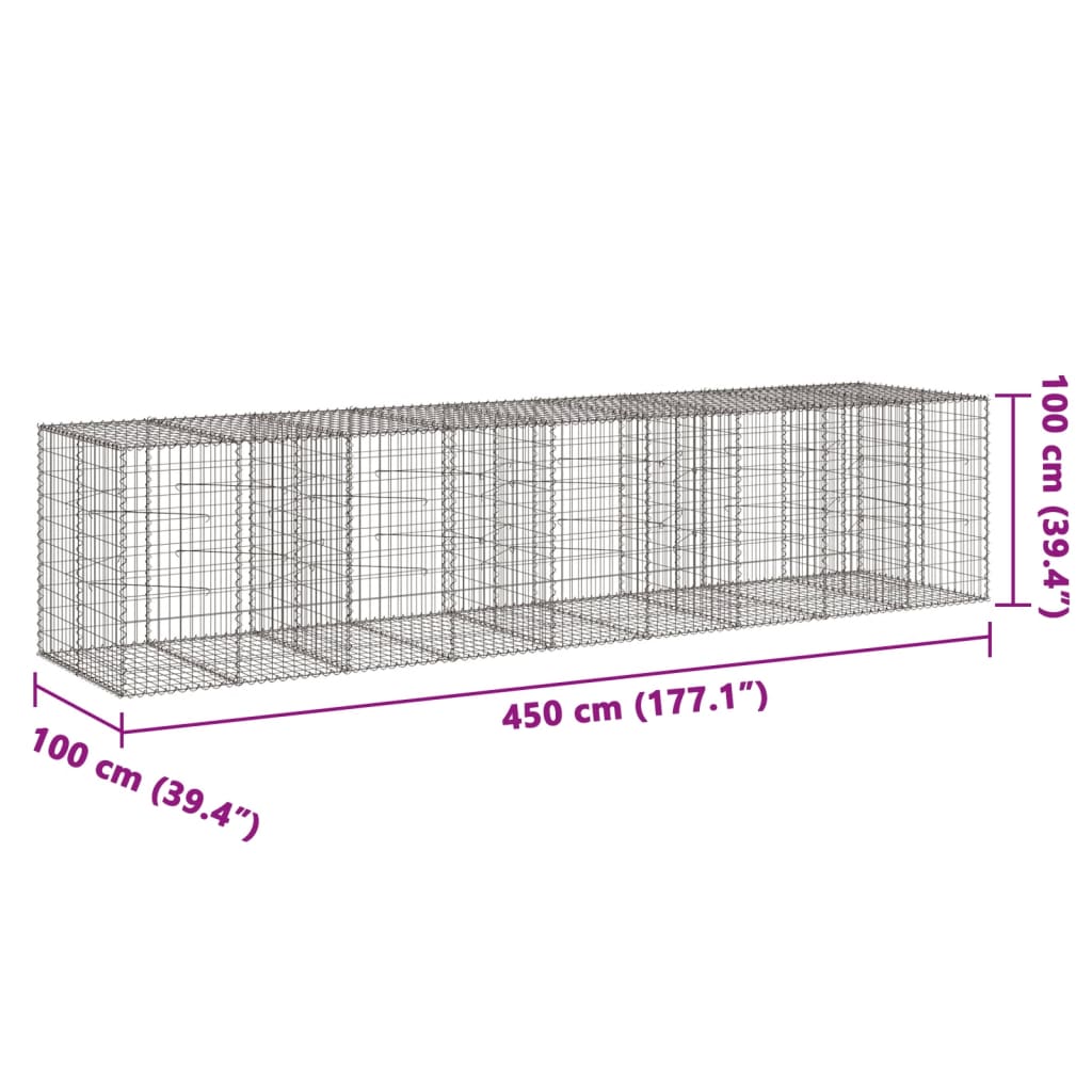 vidaXL Gabione mit Deckel 450x100x100 cm Verzinktes Eisen