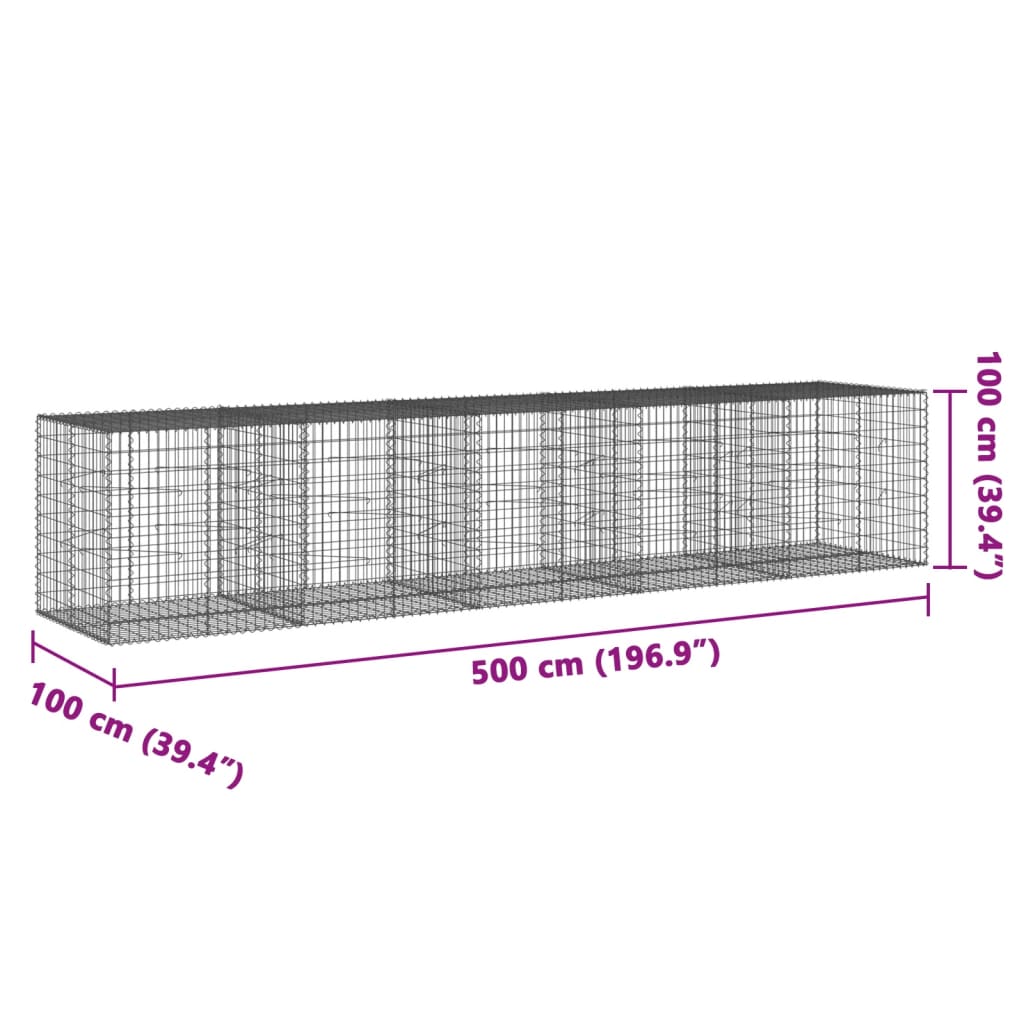 vidaXL Gabione mit Deckel 500x100x100 cm Verzinktes Eisen