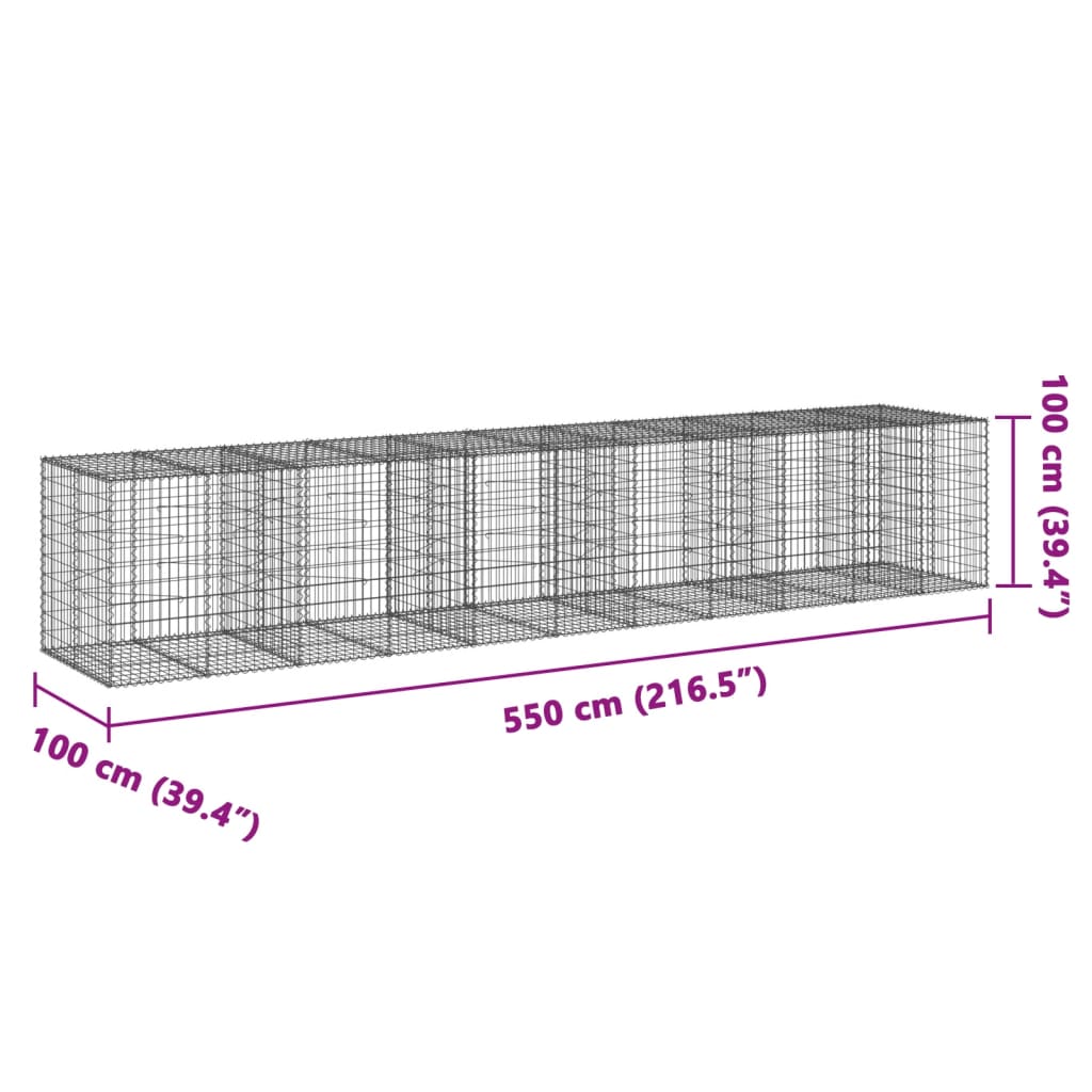 vidaXL Gabionenkorb mit Deckel 550x100x100 cm en fer galvanisé