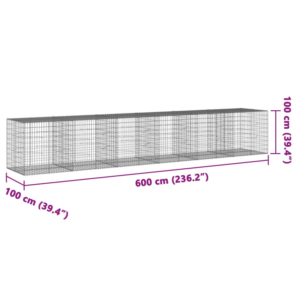 vidaXL Gabion avec couvercle 600x100x100 cm en fer galvanisé