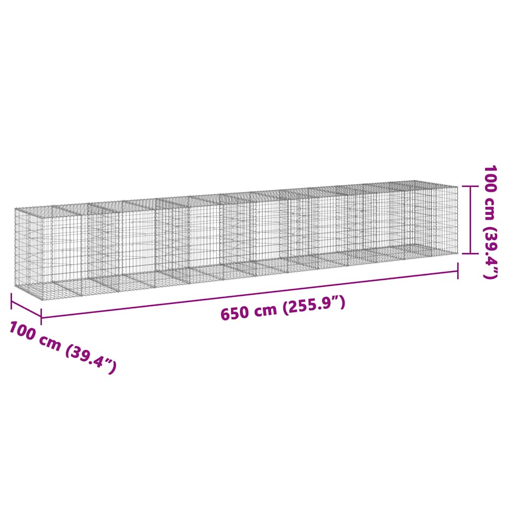 vidaXL Gabionenkorb mit Deckel 650x100x100 cm en fer galvanisé