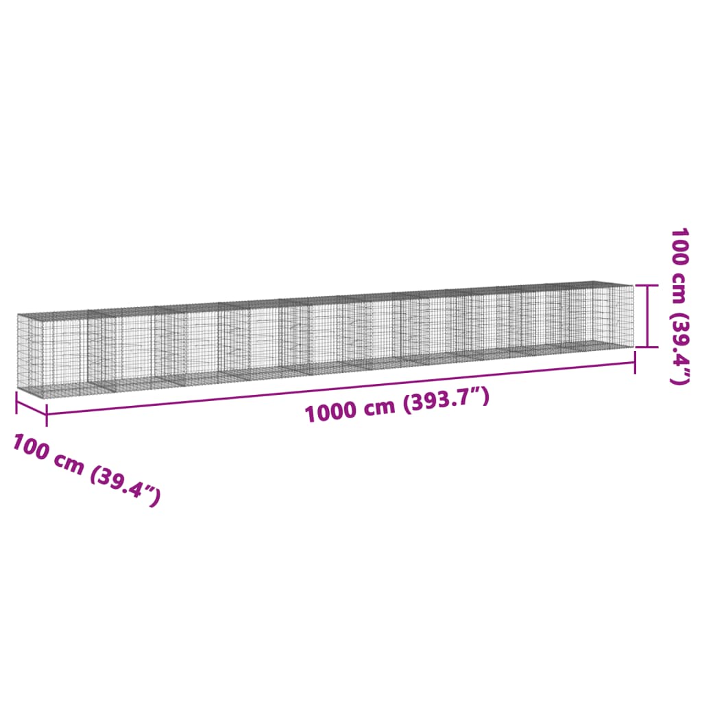 vidaXL Gabione mit Deckel 1000x100x100 cm Verzinktes Eisen