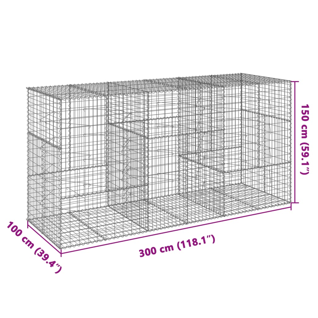 vidaXL Gabione mit Deckel 300x100x150 cm Verzinktes Eisen