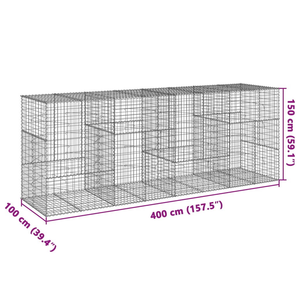 vidaXL Gabione mit Deckel 400x100x150 cm Verzinktes Eisen