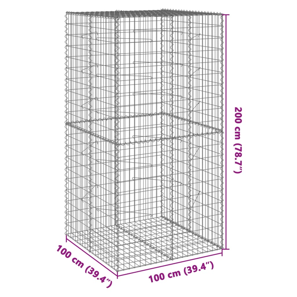 vidaXL Gabione mit Deckel 100x100x200 cm Verzinktes Eisen