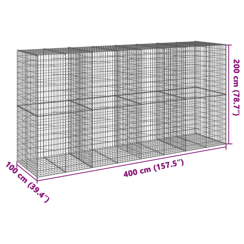 vidaXL Gabione mit Deckel 400x100x200 cm Verzinktes Eisen