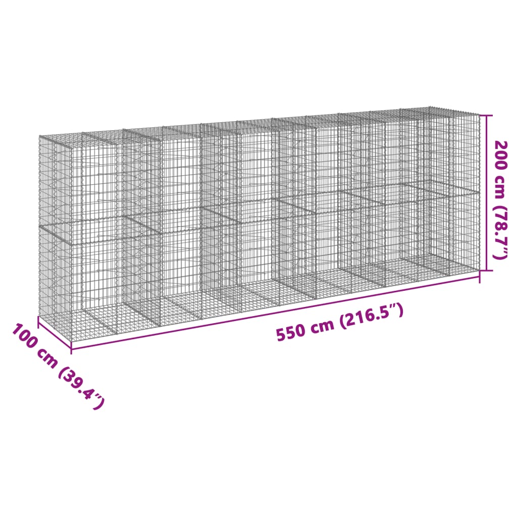 vidaXL Gabione mit Deckel 550x100x200 cm Verzinktes Eisen