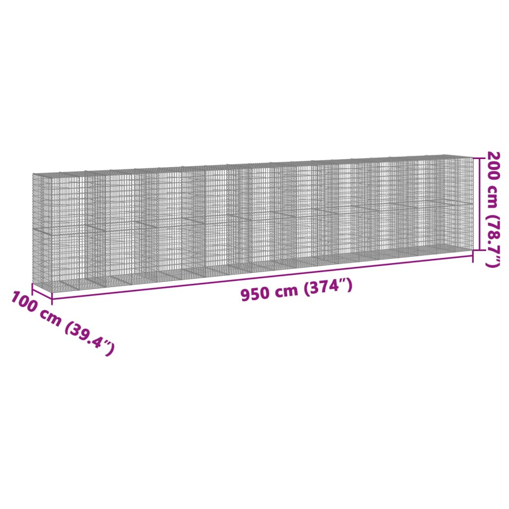 vidaXL Gabion avec couvercle 950x100x200 cm Fer galvanisé