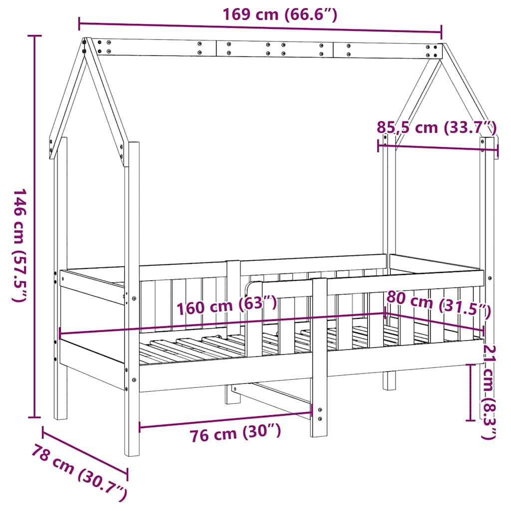 Kinderbett Hausbett 80x160 cm Massivholz Kiefer