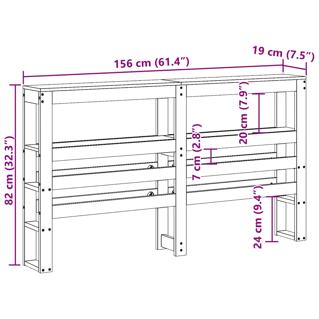 vidaXL Kopfteil mit Ablagen 150 cm Massivholz Kiefer