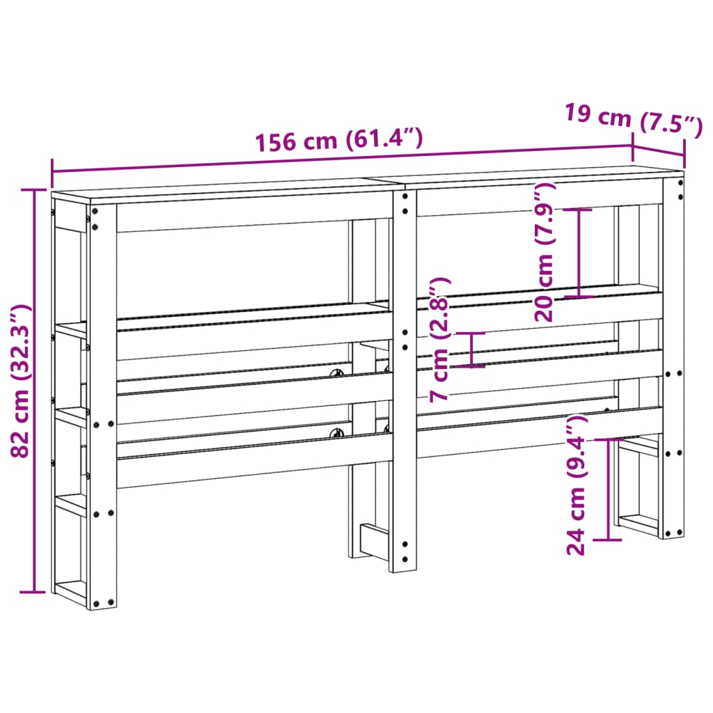 vidaXL Kopfteil mit Ablagen Weiß 150 cm Massivholz Kiefer