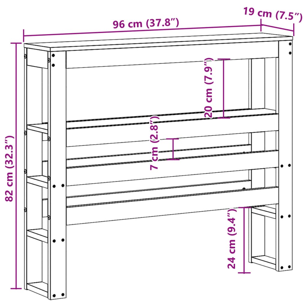 vidaXL Kopfteil mit Ablagen Wachsbraun 90 cm Massivholz Kiefer