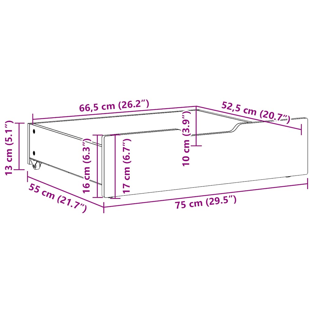 vidaXL Bettschubladen 2 Stk. Weiß 75x55x17 cm Massivholz Kiefer