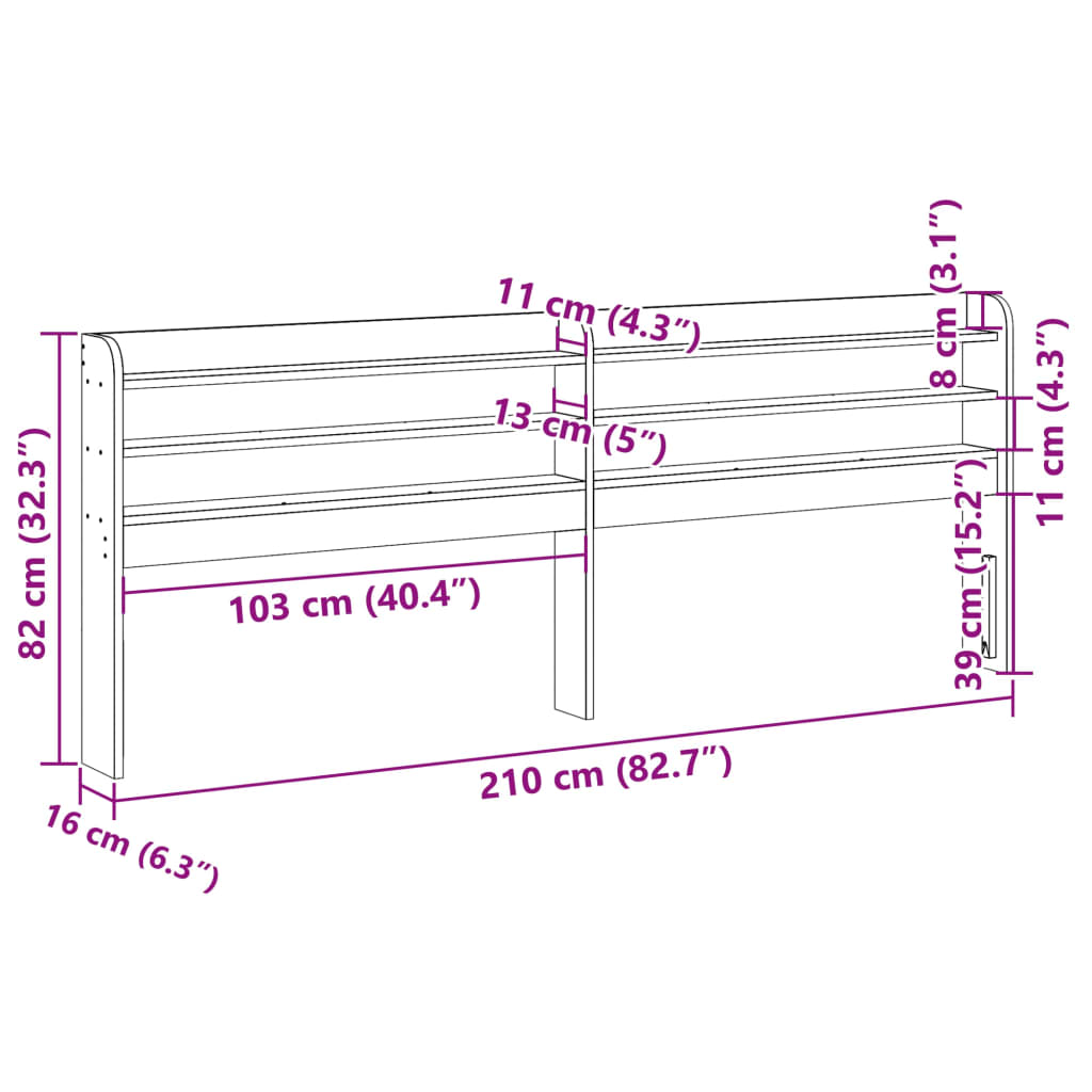 vidaXL Kopfteil mit Ablagen 200 cm Massivholz Kiefer
