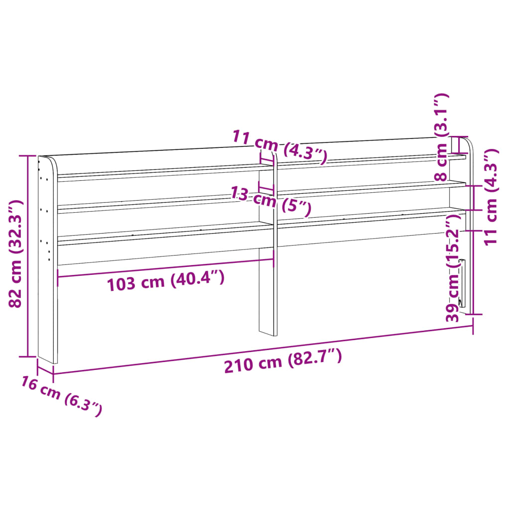 vidaXL Kopfteil mit Ablagen Weiß 200 cm Massivholz Kiefer