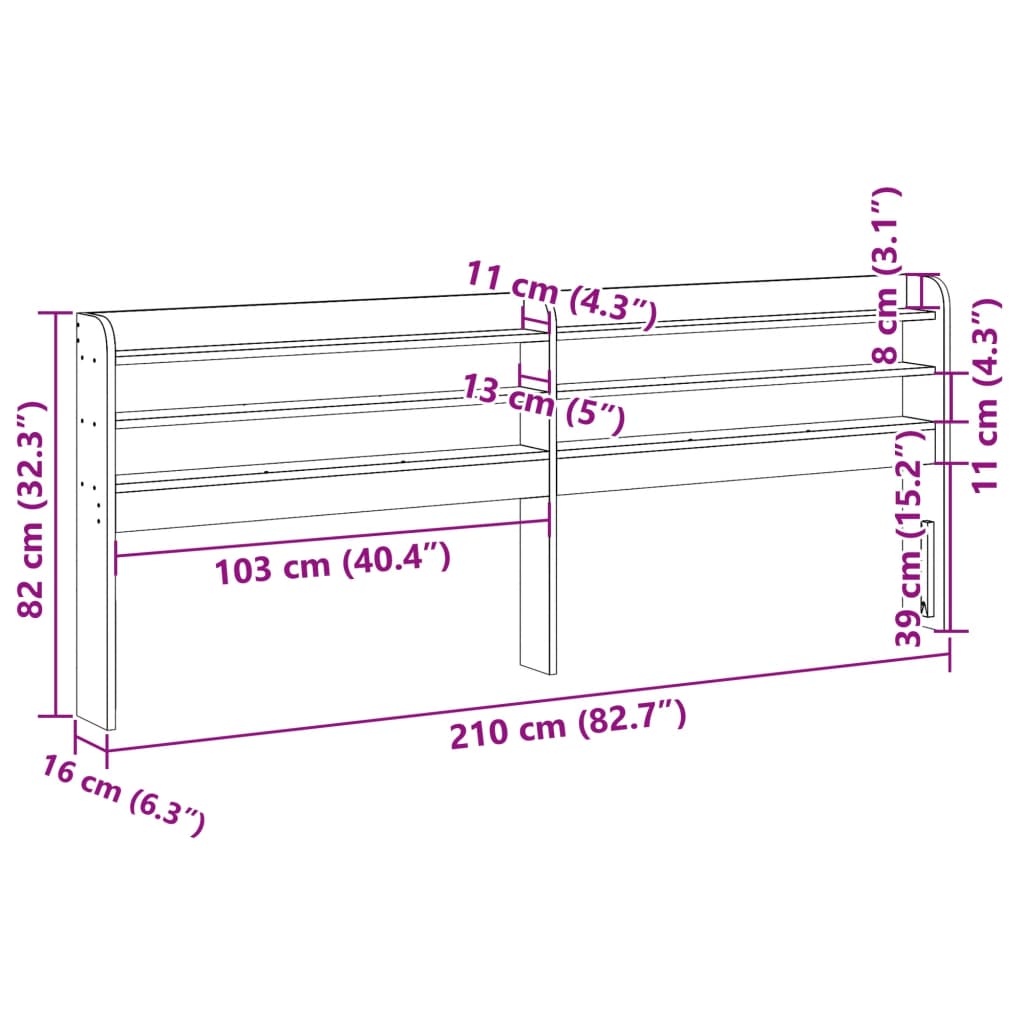 vidaXL Kopfteil mit Ablagen Wachsbraun 200 cm Massivholz Kiefer