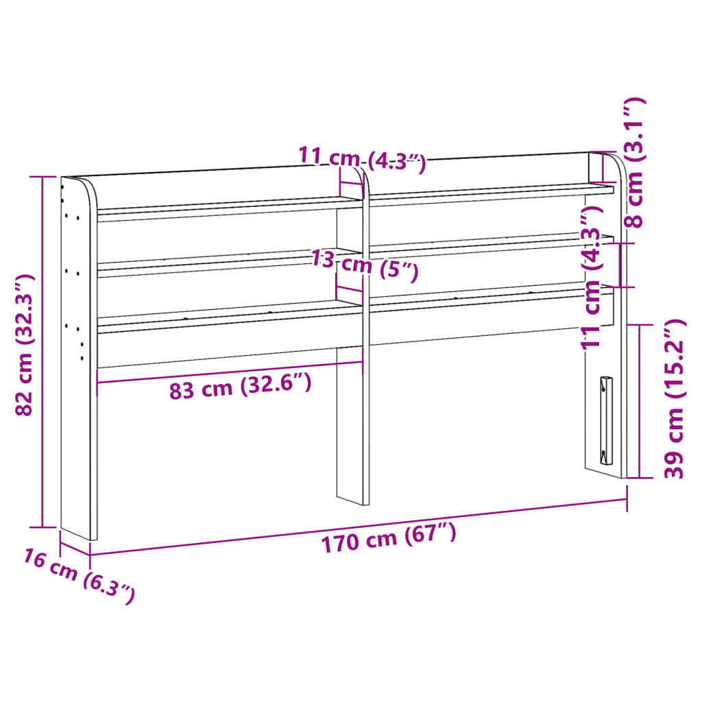 vidaXL Kopfteil mit Ablagen 160 cm Massivholz Kiefer