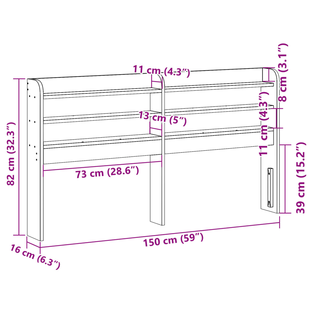 vidaXL Kopfteil mit Ablagen 140 cm Massivholz Kiefer