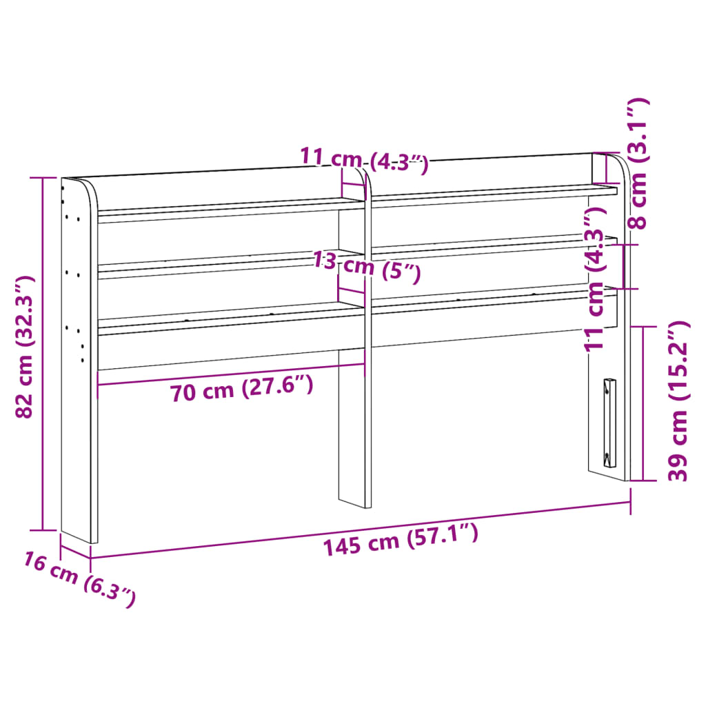 vidaXL Kopfteil mit Ablagen Wachsbraun 135 cm Massivholz Kiefer