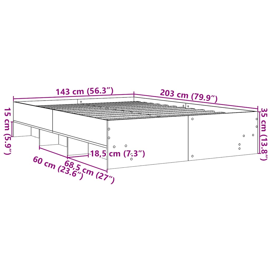 Bettgestell Grau Sonoma 140x200 cm Holzwerkstoff
