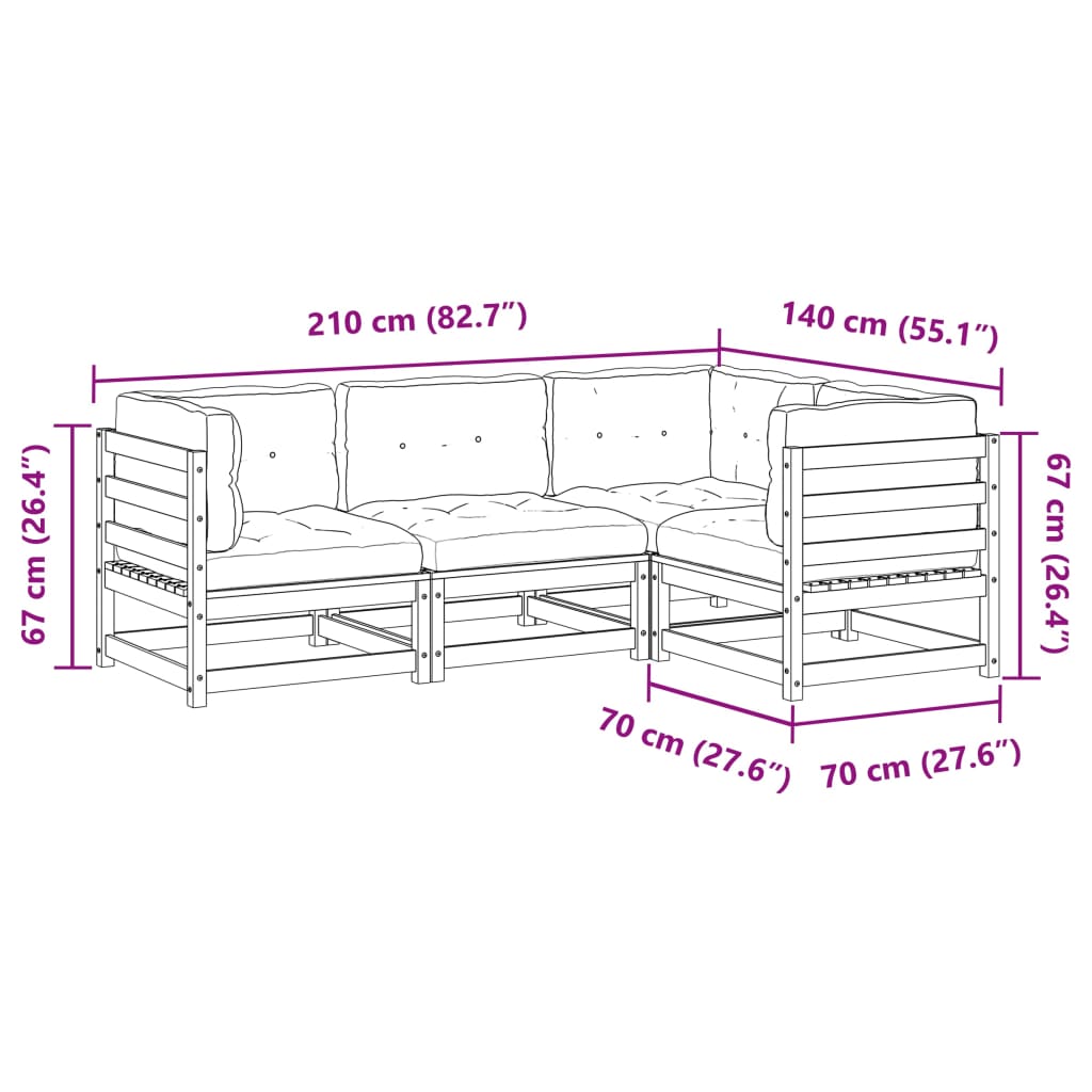 vidaXL 4-tlg. Garten-Sofagarnitur mit Kissen Wachsbraun Kiefernholz