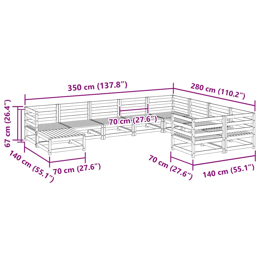 10-tlg. Garten-Sofagarnitur Kiefernholz Imprägniert