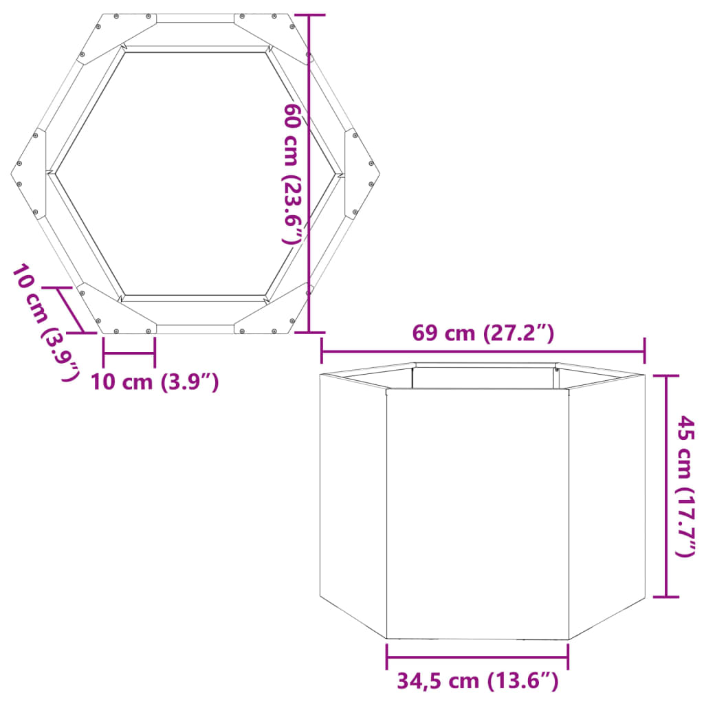 vidaXL Pflanzkübel Anthrazit Sechseckig 69x60x45 Stahl