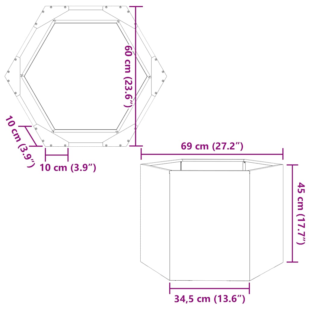 vidaXL Pflanzkübel Sechseckig 69x60x45 Verzinkter Stahl