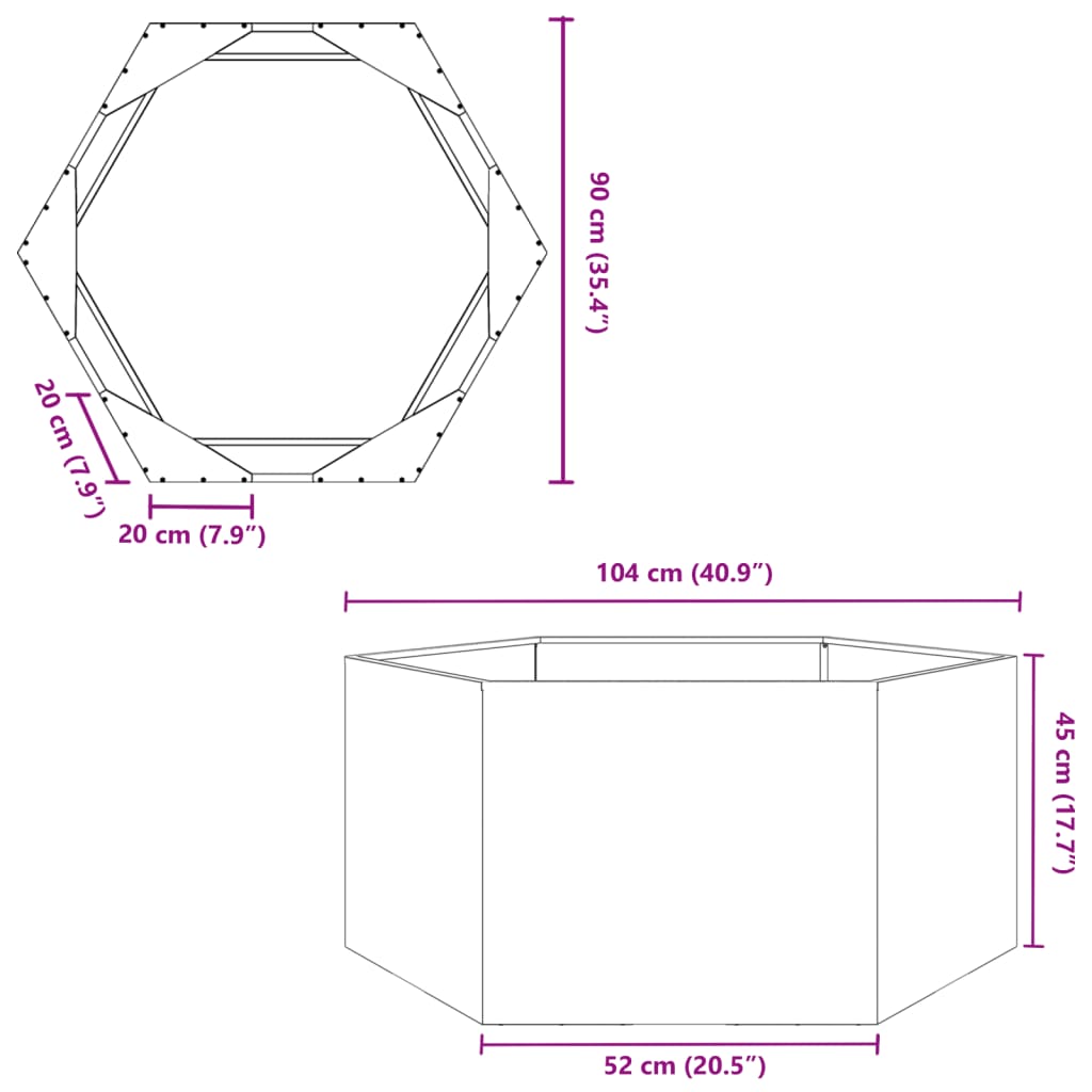 vidaXL Pflanzkübel Weiß Sechseckig 104x90x45 Stahl