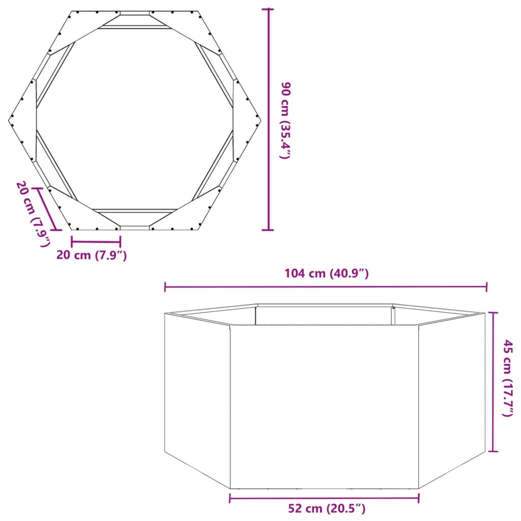 vidaXL Pflanzkübel Anthrazit Sechseckig 104x90x45 Stahl