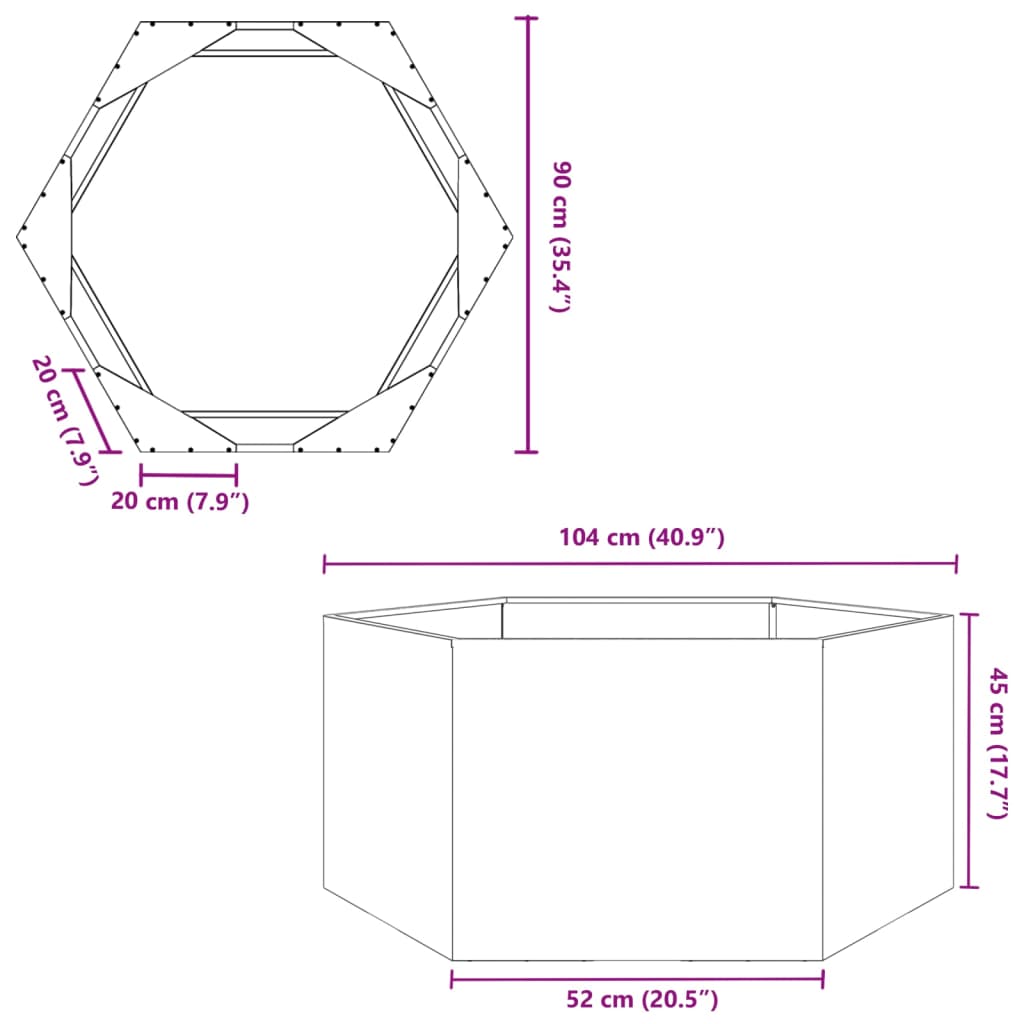 vidaXL Pflanzkübel Olivgrün Sechseckig 104x90x45 Stahl