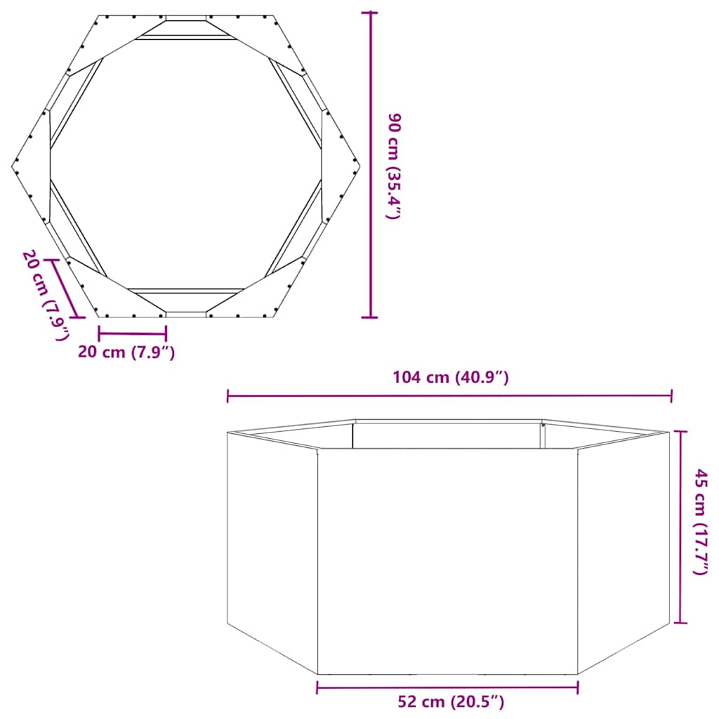 vidaXL Jardinière hexagonale 104x90x45 cm en acier inoxydable