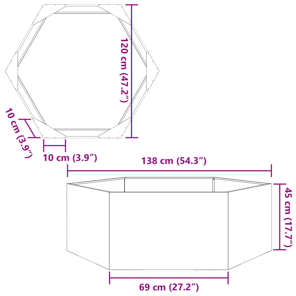 vidaXL Pflanzkübel Olivgrün Sechseckig 138x120x45 Stahl