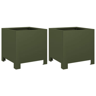 vidaXL Pflanzkübel 2 Stk. Olivgrün 30x30x30 Stahl