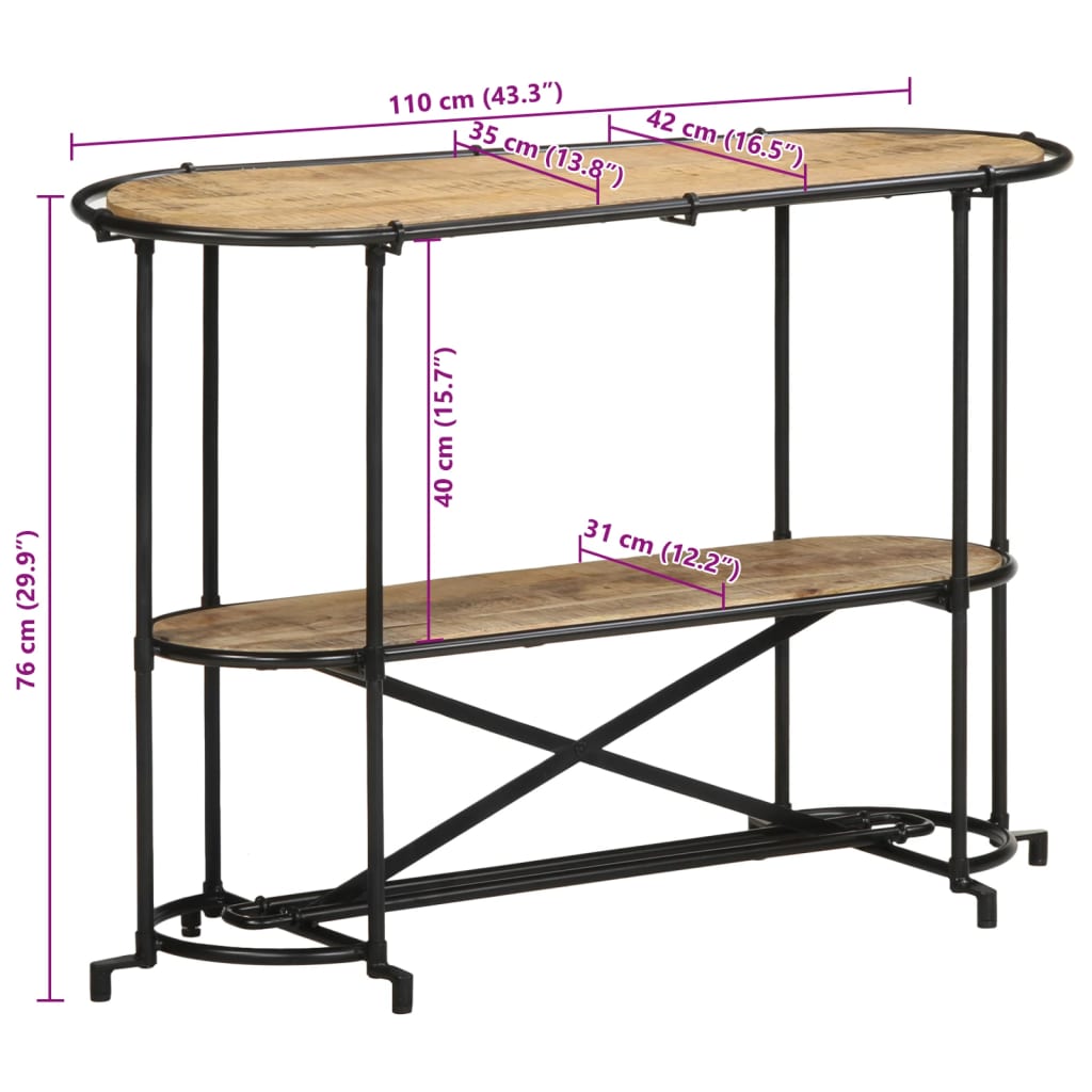 vidaXL Konsolentisch 110x42x76 cm Raues Mangoholz