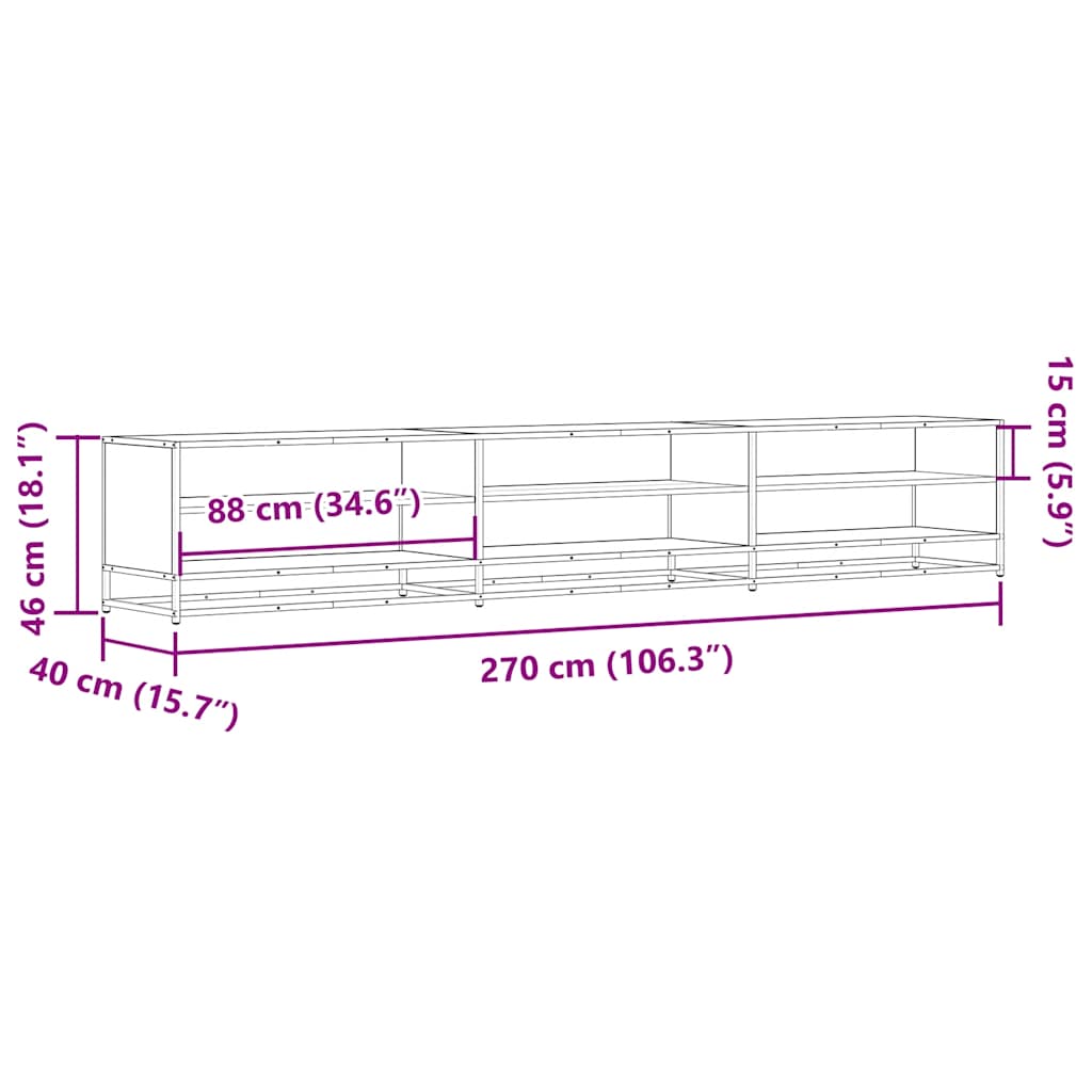 vidaXL TV-Schrank Räuchereiche 270x40x46 cm Holzwerkstoff