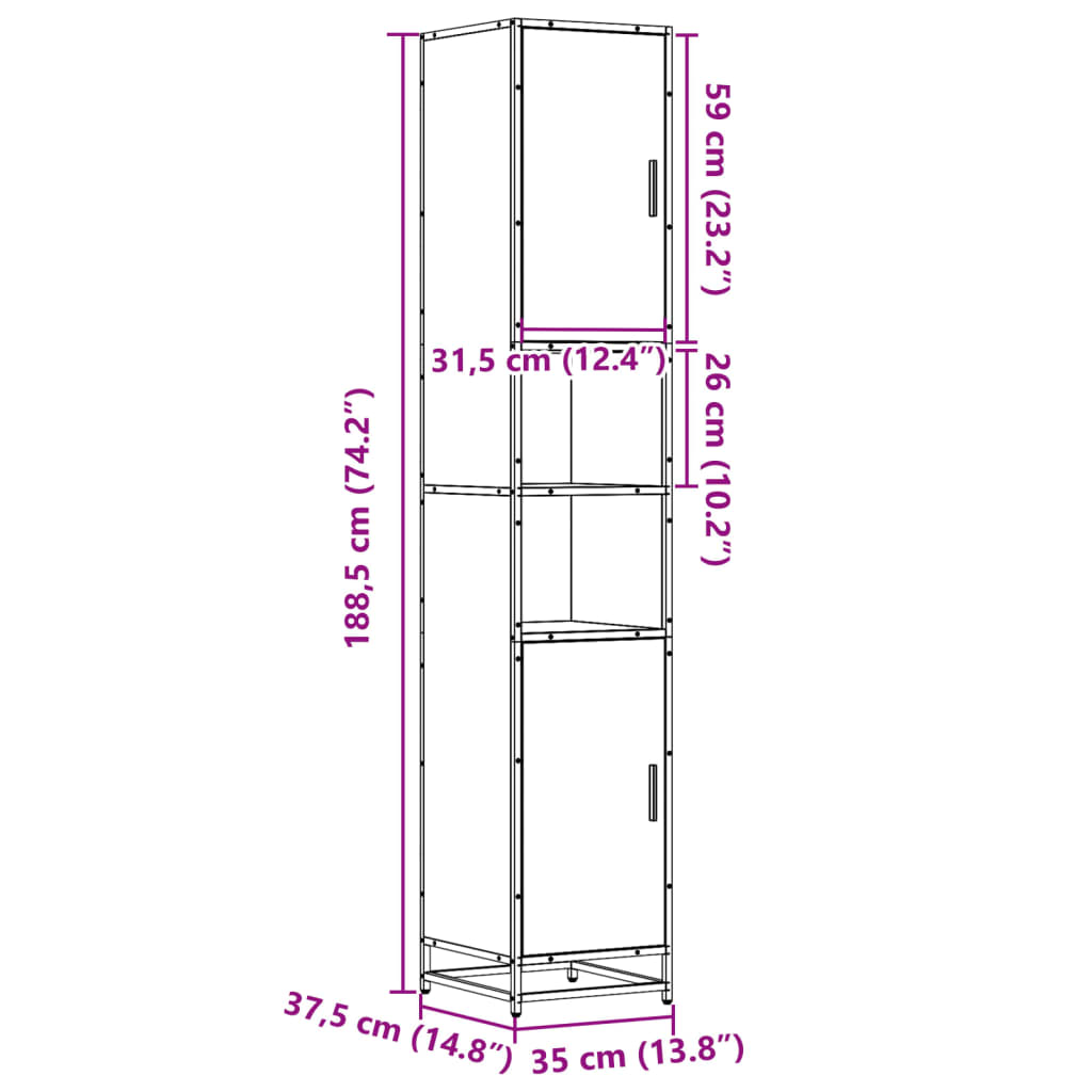 vidaXL Badschrank Eichen-Optik 35x37,5x188,5 cm Holzwerkstoff Metall